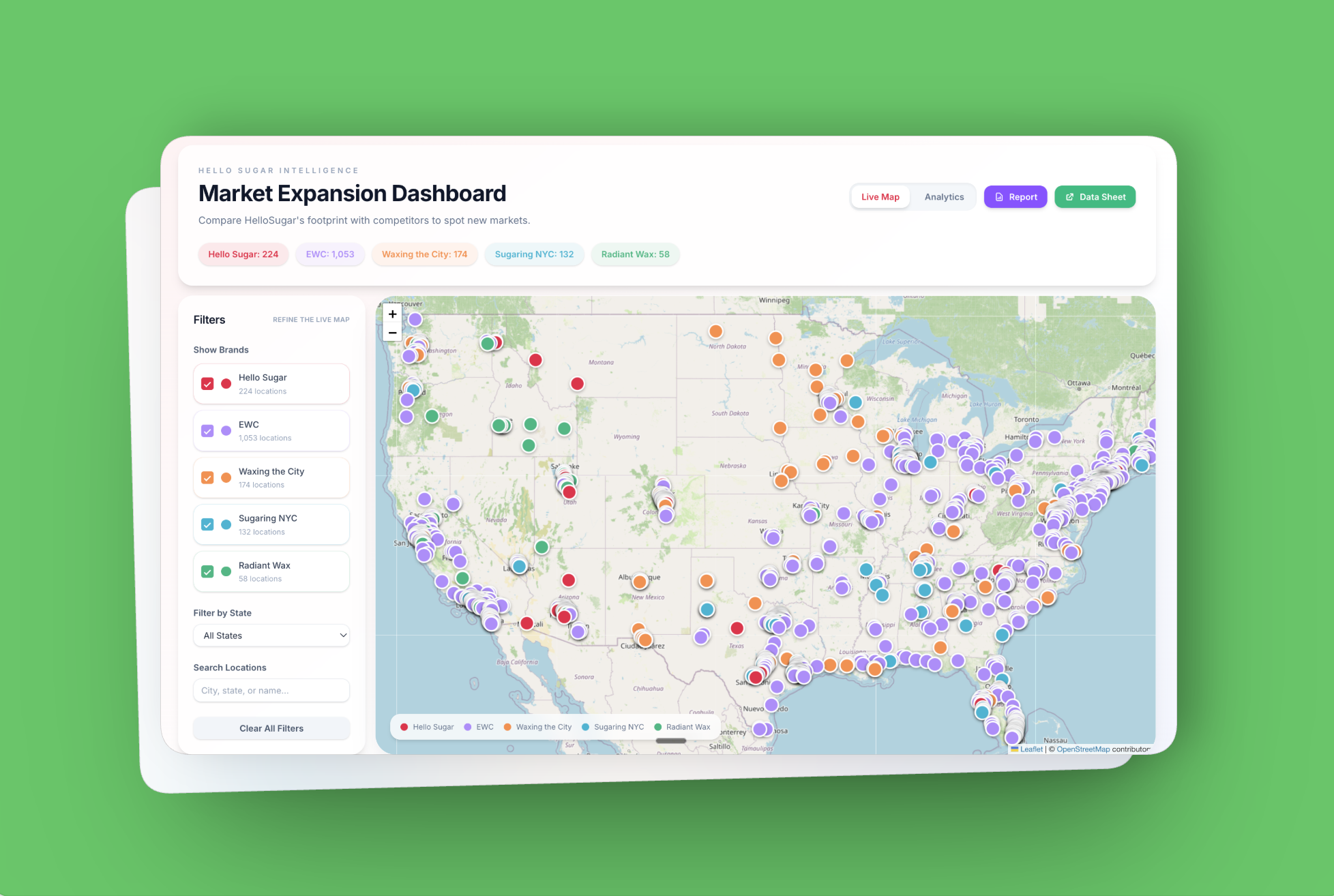 Market Expansion Dashboard competitive intelligence map